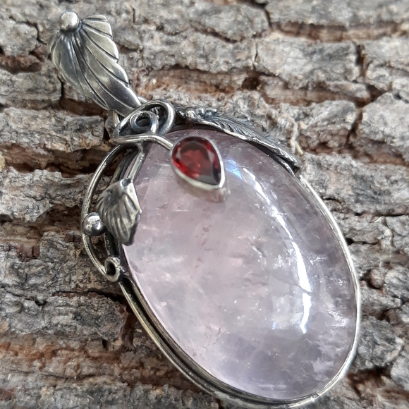 Natural Pink Quartz Sterling Silver Pendant - Picture 5 of 11